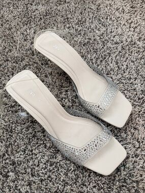Zara Cream Crystal-Embellished Slide Heels